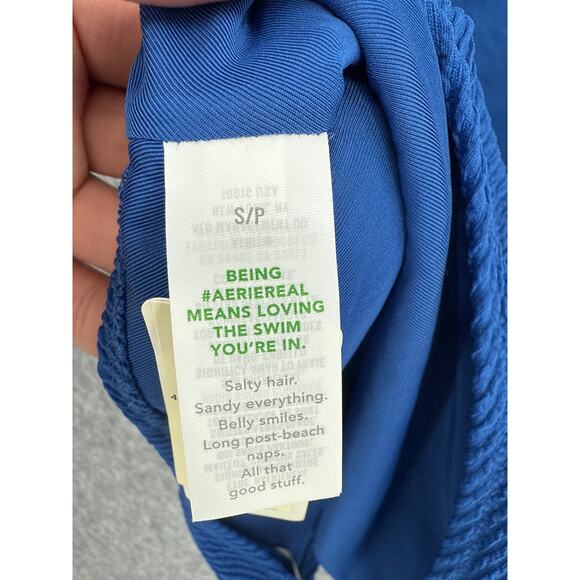 Aerie Swimwear NWT Ribbed Rib Back Cut Blue One Piece Swimsuit Small NEW - Picture 8 of 9
